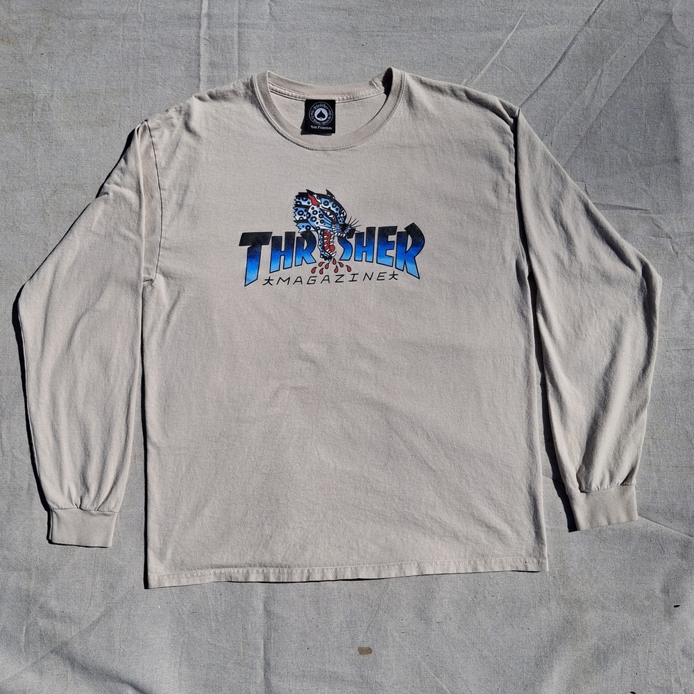Thrasher Magazine Leopard - Large Long-Sleeve Graphic Tee Beige
